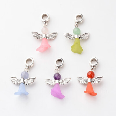 

Tibetan Style Alloy European Dangle Beads Angel with Gemstone Beads&Acrylic Beads Mixed Color 32x21x10mm Hole 45mm
