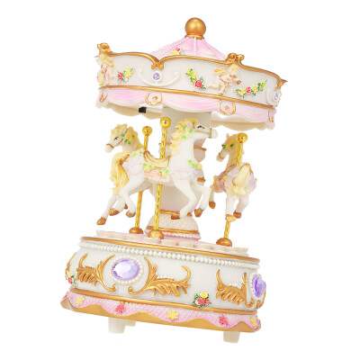 

Mini Carousel Clockwork Music Box Colorful LED Merry-go-round Musical Box Gift for Girlfriend Kids Children Christmas Festival Pur