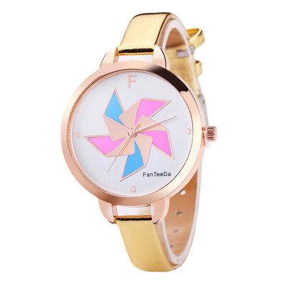 

FanTeeDa Womens Watches Childhood Windmill Pattern Dial Ladies Casual Quartz Wristwatch Leather Strap Clock Gift Reloj Mujer