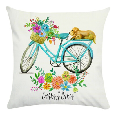 

Bicycle Flowers Pillow Cushion Cover Cotton Linen Spring Throw Pillowcase Covers Home Decor 4545Cm\1818In