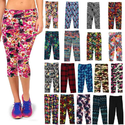 

Fashion Women Lady Cropped Trousers Vintage Print Elastic Waist Gym Wear Yoga Capri Pants