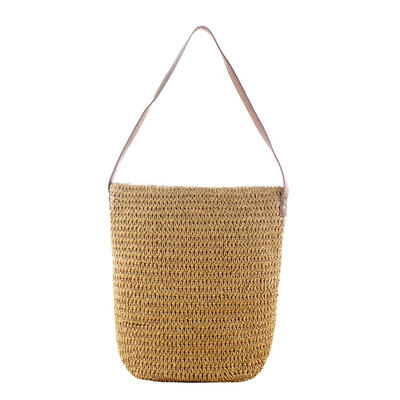 

Women Simple Straw Woven Shoulder Handbag Beach Zipper Casual Bucket Tote