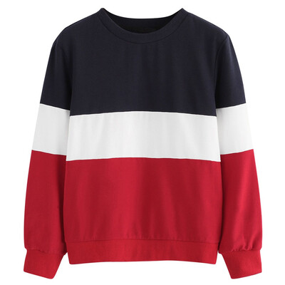 

Nomeni Womens Long Sleeve Cut Sew Pullover Stripe Hoodie Print Sweatshirt Blouse Top