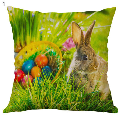 

Cartoon Easter Rabbit Linen Pillow Case Waist Throw Cushion Cover Home Decor