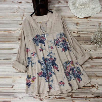 

Starmoon Women Vintage V-Neck Floral Printing Patch Long Sleeves Top T-Shirt Blouse