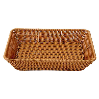 

Imitation Rattan Woven Wicker Bread Basket Iron Frame Food Vegetable Holder
