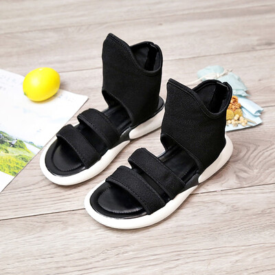 

Summer 2019 new Korean version of canvas thick-soled short boots muffin bottom high-heeled womens sandals flat-bottomed student w