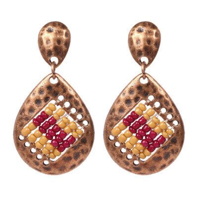 

Retro Women Dual Color Beads Water Drop Shape Pendant Ear Stud Earrings Jewelry