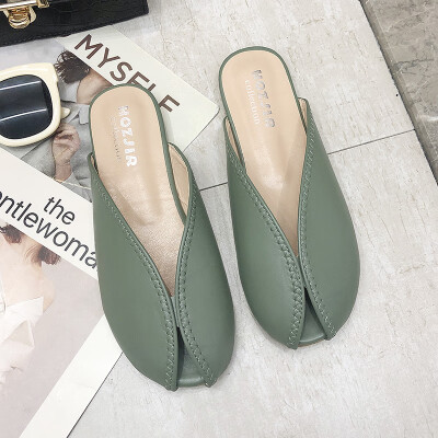 

Net red slippers women wear 2019 summer new Candy-colored flat-bottomed foreign style fashion trend half drag womens shoes