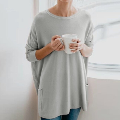 

Tailored Womens Solid Warm Long Sleeve Sweatshirt Loose Pocket Daily Pullover Tops Blouse