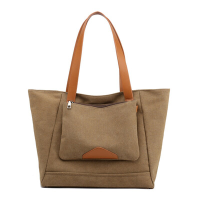 

2PcsSet Large Capacity Women Casual Canvas Zip Tote Shoulder Handbag Clutch Bag