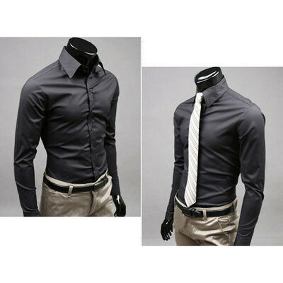 

NEW Mens Casual Formal Shirt Long Sleeve Slim Fit Dress Shirts Tops Blouse