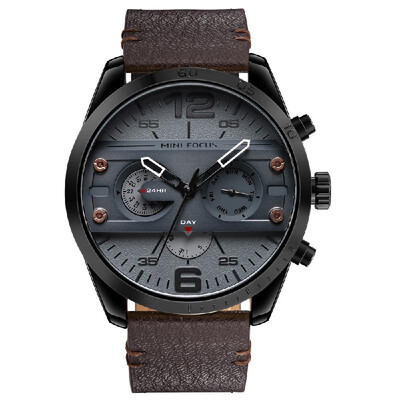 

MINI Focus Fashion 3ATM Water-Proof Quartz Men Watch Genuine Leather Sports Military Style Chronograph Man Casual Wristwatch Mascu