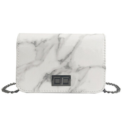 

Marble Grain Twist Lock Flap Square Women Faux Leather Crossbody Shoulder Bag