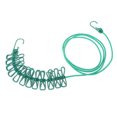 

17m Portable Outdoor Windproof Clothesline with 12 Clamp Clips Travel Rope
