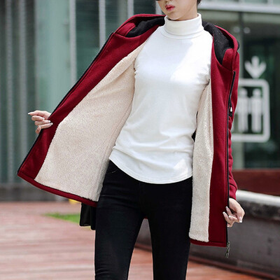 

Toponeto Womens Winter Warm Outwear Solid Hooded With Pockets Composite Coats Cardigan