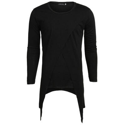 

Fashion Personality Crossed Multi-Layer Irregular Hem Long Sleeve Mens T-Shirt Casual Male Tee Top