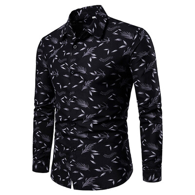 

Tailored Spring And Summer Mens Casual Pattern Stand Collar Button Long Sleeve Shirt