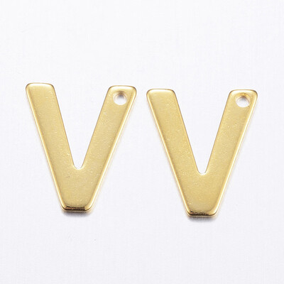 

304 Stainless Steel Charms LetterV Golden 11x9x08mm Hole 1mm