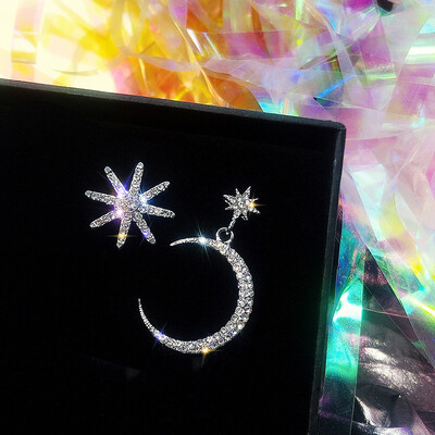 

Aretes de mujer modernos 2018 design zircon stars moon asymmetrical pendant earrings temperament Korean earrings for women