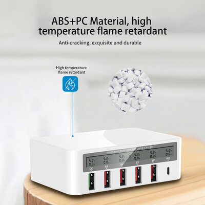 

818 Intelligent Multi-port USB Fast Charger Adaptive LCD Display Quick Charge QC 30 Type-C Port EU Plug