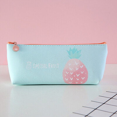 

Back To School Pu Leather New Student Pen Bag Cartoon Fruits Feather Printed Pencil Bag Fashion Zipper Pencil Case