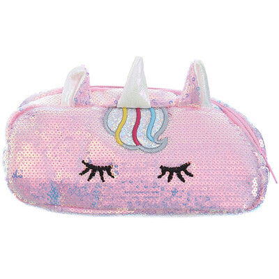 

Cartoon Girl Sequin Pen Bag Unicorn Stationary Case Reversible Sequins Makeup Organizer Handbag