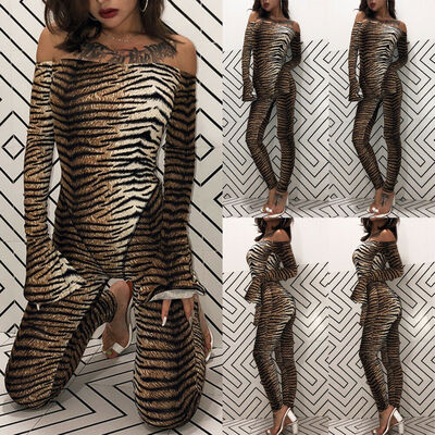 

HOT Womens Long Sleeve Off Shoulder Leopard Leotard Jumpsuit Bodysuit Romper Top