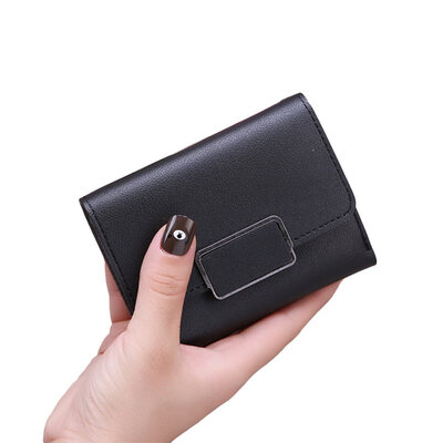 

Women Solid Color Faux Leather Cash Card Holder Folded Plaid Purse Short Wallet