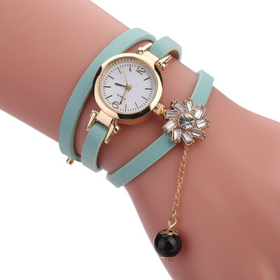 

New Acrylic Pearl Pendant Bracelet Watch Three Circle Wrap Womens Quartz Watch