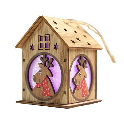 

Christmas Luminous Wooden House with Colorful LEDs Light DIY Wood Chalet Christmas Tree Hanging Ornaments Xmas Festival Holiday De