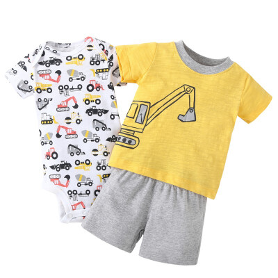 

Baby Sets Boy & Girl Clothing Set Active Cartoon Cotton Short T-shirt Shorts or Romper 3 Pcs Set Baby Clothes