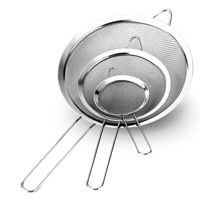 

TEMCHY Fine Mesh Strainers - Set of 3 - Premium Quality Stainless Steel with Long Wire Handle Strainer Colander Sieve
