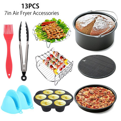 

13 Pcs 7 In Air Fryer Accessories Air Frying Pan Fryer Baking Basket Pizza Plate Grill Pot Mat for 37QT-53QT