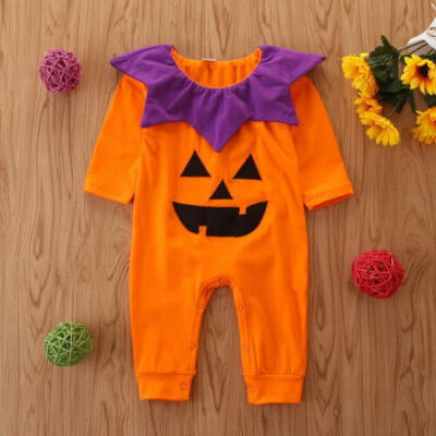 

Newborn Baby Girl Boy Halloween Pumpkin Romper Jumpsuit Costume Fancy Outfit