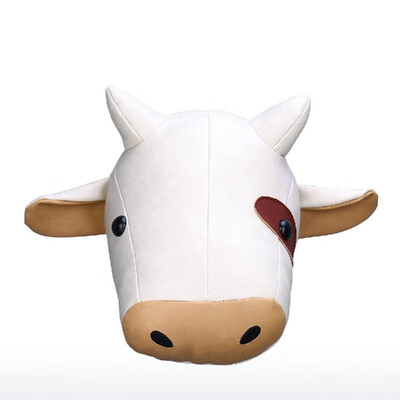

Tooarts Milk Cow Head Wall Hanging Cartoon Animal Head Wall Decor Room Decoration Microfiber Leather Material Childlike Ornament