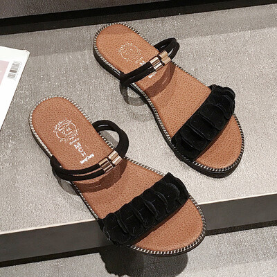 

Sandals female summer beach shoes Korean fairy bow chic students flat shoes two wear