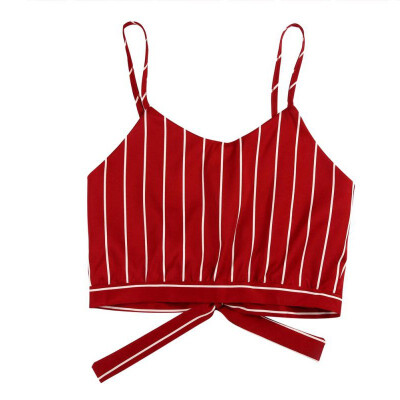 

Womens Spaghetti Strap Lace Up Striped V Neck Camisole