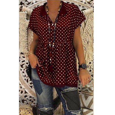 

Nomeni Women Casual V Neck Short Sleeve Dot-Intarsia Print Shirts Soild Top Vest Blouse