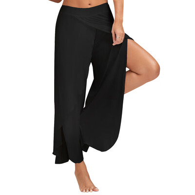 

Women Casual Solid Color Split Trousers Wide Leg Loose Pants Sports Fitness Yoga