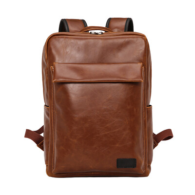 

Retro double shoulder bag Korean version outdoor travel mens backpack large capacity student schoolbag crazy horse skin leisure b