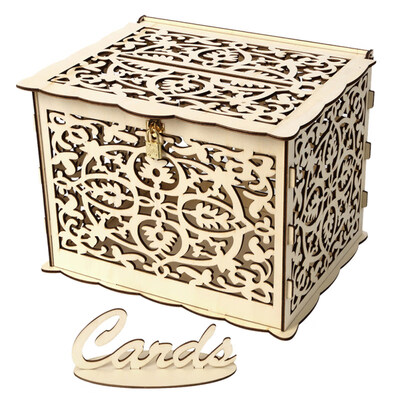 

Wooden DIY Wedding Gift Cards Box Party Decoration Hollow Case Holder with Lock