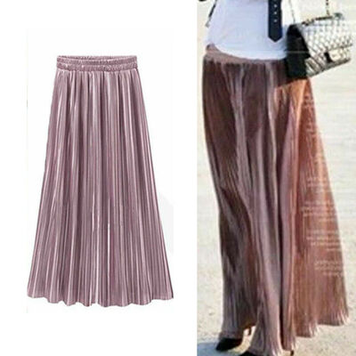 

Autumn Womens Party Casual Velvet Pleated Skirt High Waist Midi Long Dress