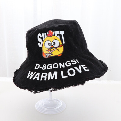 

New Korean version of female summer fringed bonnet cartoon letters printing&dyeing fisherman bonnet sunshade sunscreen hat
