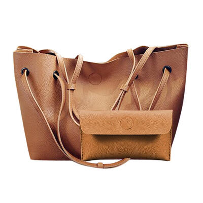 

2pcsset Litchi Pattern Shoulder Handbags Solid Color Women Totes Clutch