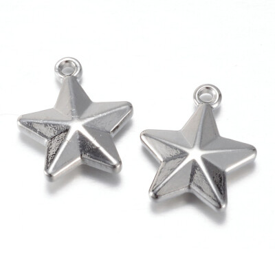 

304 Stainless Steel Charms Star Stainless Steel Color 15x13x35mm Hole 15mm