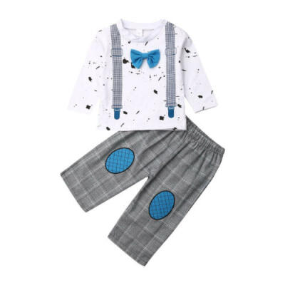 

US Stock Newborn Kids Baby Boys Outfit Clothes Bowtie T-shirt BodysuitPants Set