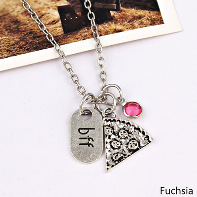 

Necklace Alloy Silver Slice Pizza Colorful Crystal Pendant Best Friend Forever Friendship Necklace