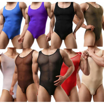 

Men Bodysuit Mesh Sheer Leotard Jumpsuit Wrestling Singlet Lingerie Underwear US