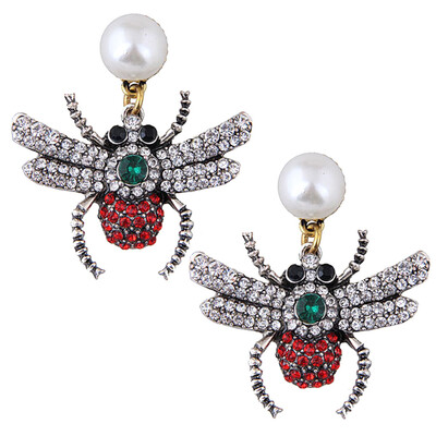 

New Fashion Style Cute Chic Imitation Pearl Crystal Bee Earrings New Trendy Women Drop Earrings Fashion Insect Jewelry